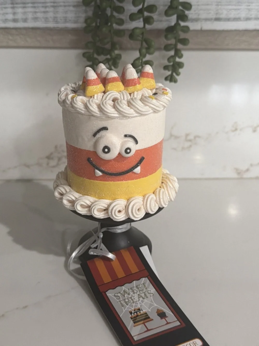 Sweet Treats Halloween Glittered Mini CANDY CORN Cake on Stand 6” NEW!